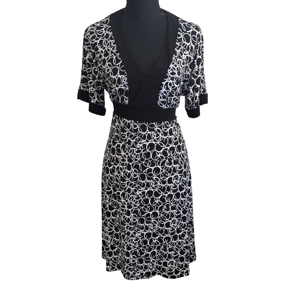 Vintage En Focus Womens Geometric Y2K Babydoll Fit Flare Dress 10P Artsy Preppy